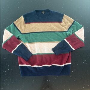 J. Crew Men's Colorblock Crewneck Sweater - Navy, Green, Tan, Red Cashmere